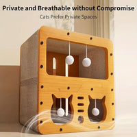 HKM-8727101 Wooden Cat House with Cardboard Construction for Cozy Cat Retreat