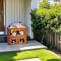 HKM-8727101 Wooden Cat House with Cardboard Construction for Cozy Cat Retreat