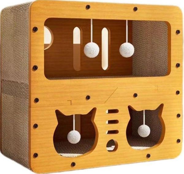 HKM-8727101 Wooden Cat House with Cardboard Construction for Cozy Cat Retreat