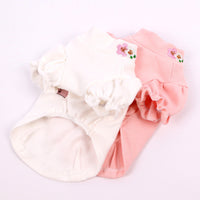 HKM-8727613 Cotton Puff Sleeve Dog Clothing with Cute Flower Embroidery - Available in Multiple Sizes