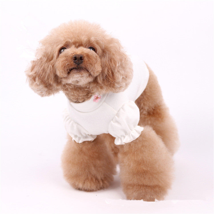 HKM-8727613 Cotton Puff Sleeve Dog Clothing with Cute Flower Embroidery - Available in Multiple Sizes