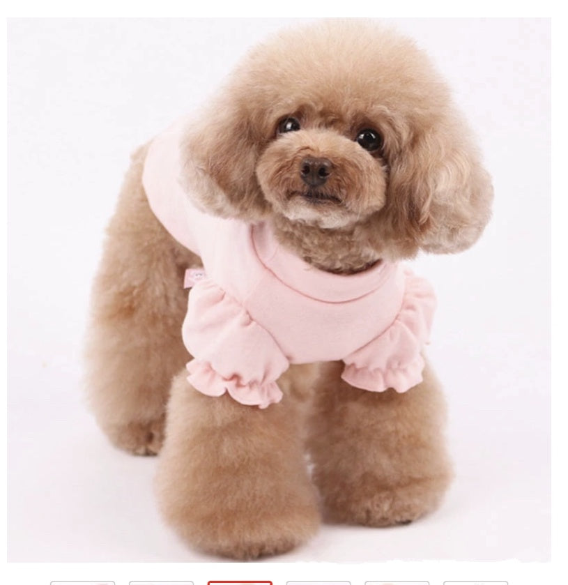 HKM-8727613 Cotton Puff Sleeve Dog Clothing with Cute Flower Embroidery - Available in Multiple Sizes