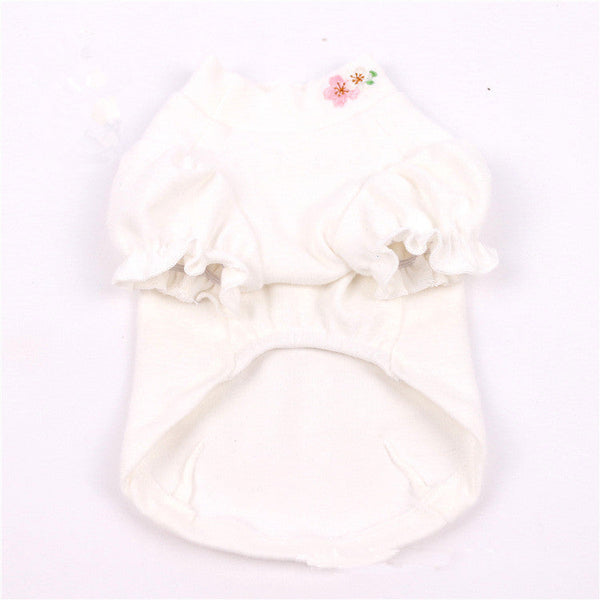 HKM-8727613 Cotton Puff Sleeve Dog Clothing with Cute Flower Embroidery - Available in Multiple Sizes