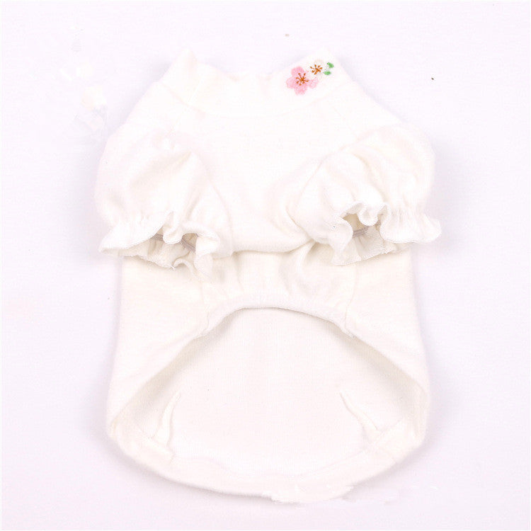 HKM-8727613 Cotton Puff Sleeve Dog Clothing with Cute Flower Embroidery - Available in Multiple Sizes