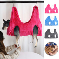 HKM-872851 Pet Grooming Hammock Helper Restraint Bag - Soft Falai Velvet, Available in Blue, Rose Red, Gray, Sizes S/M/L