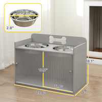 HKM-8729021 Elevated Dog Bowl Stand with Storage and Stainless Steel Bowls for Large Dogs - Gray