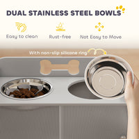 HKM-8729021 Elevated Dog Bowl Stand with Storage and Stainless Steel Bowls for Large Dogs - Gray