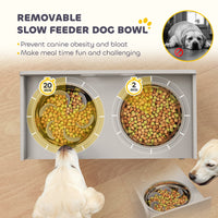 HKM-8729021 Elevated Dog Bowl Stand with Storage and Stainless Steel Bowls for Large Dogs - Gray