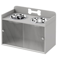 HKM-8729021 Elevated Dog Bowl Stand with Storage and Stainless Steel Bowls for Large Dogs - Gray