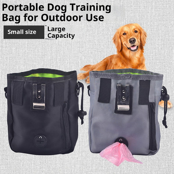 HKM-8729277 Portable Pet Snack Training Bag - Nylon Drawstring Mesh, Solid Color, Black or Gray, Compact Size 13x6x18cm