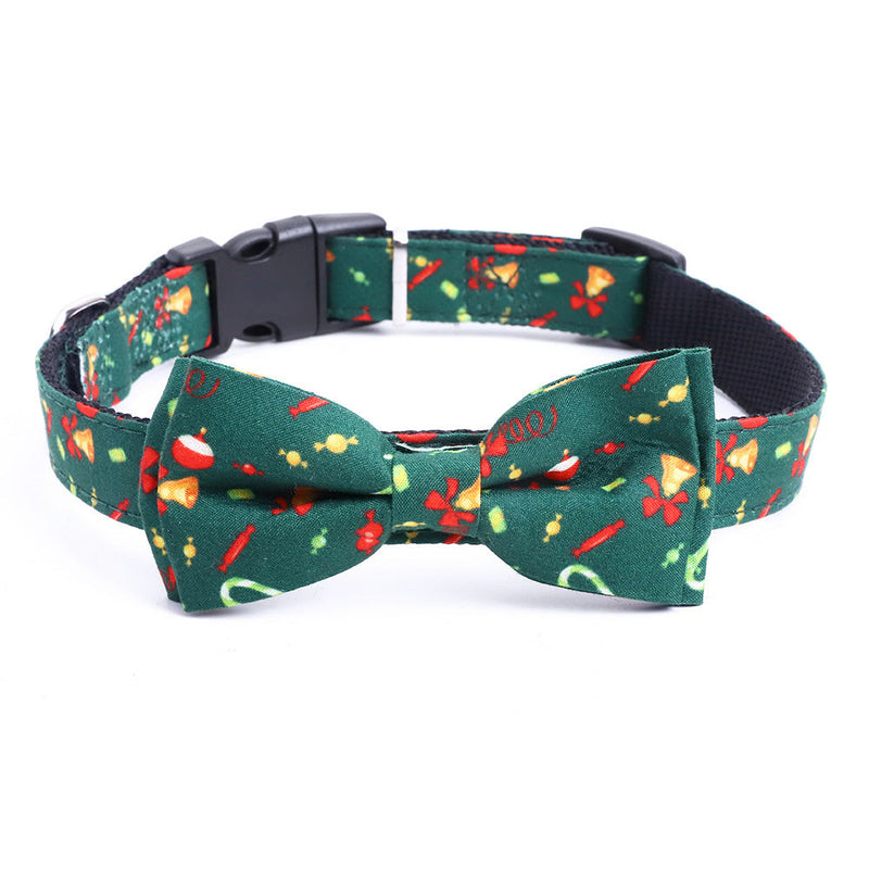 HKM-873043 Christmas Dog Bow Collar for Medium and Large Pets - Red and Green Polyester Design with Bell
