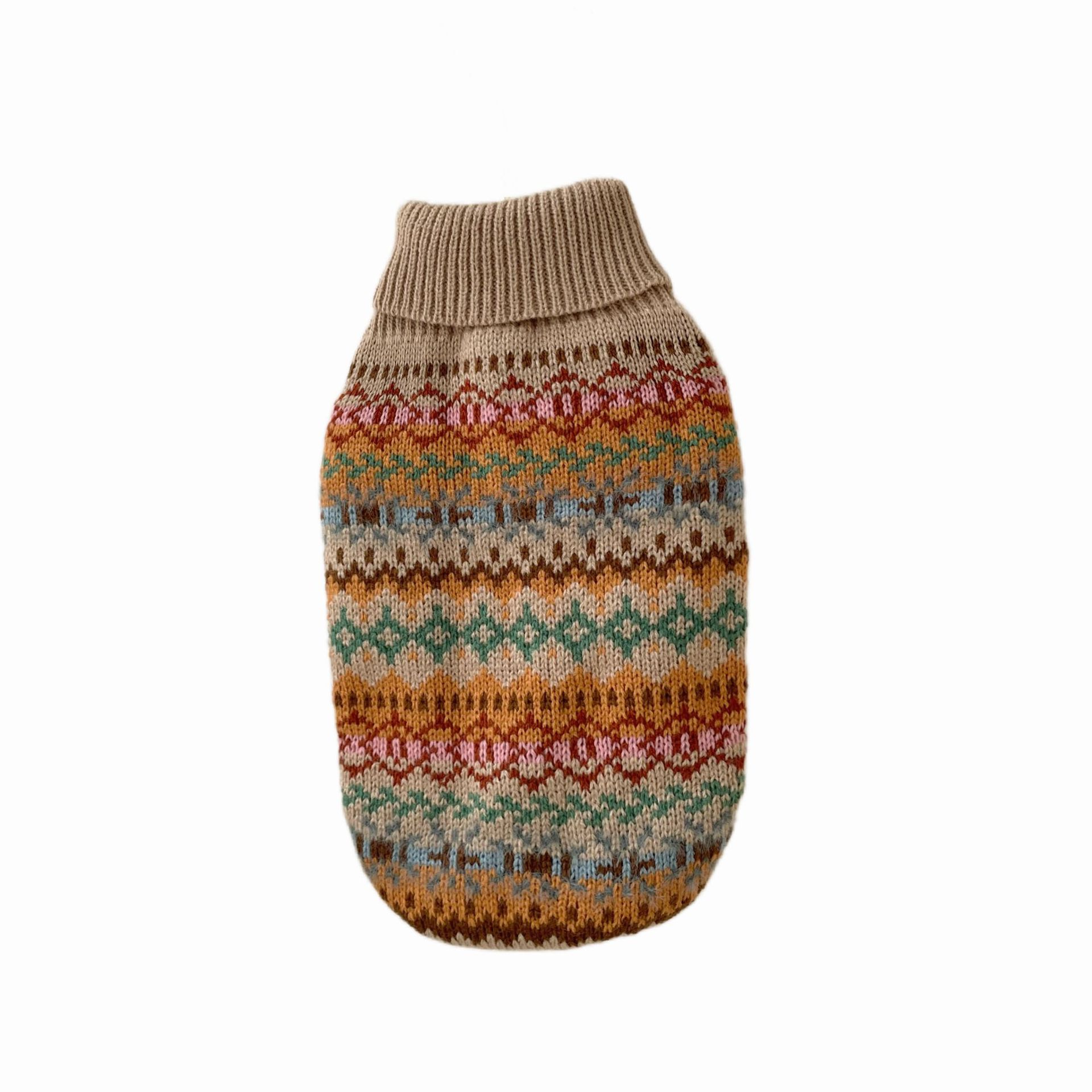 HKM-8730813 Retro Striped Beige Pet Sweater for Autumn and Winter - Unisex Design, Acrylic Material, Sizes XS to XL