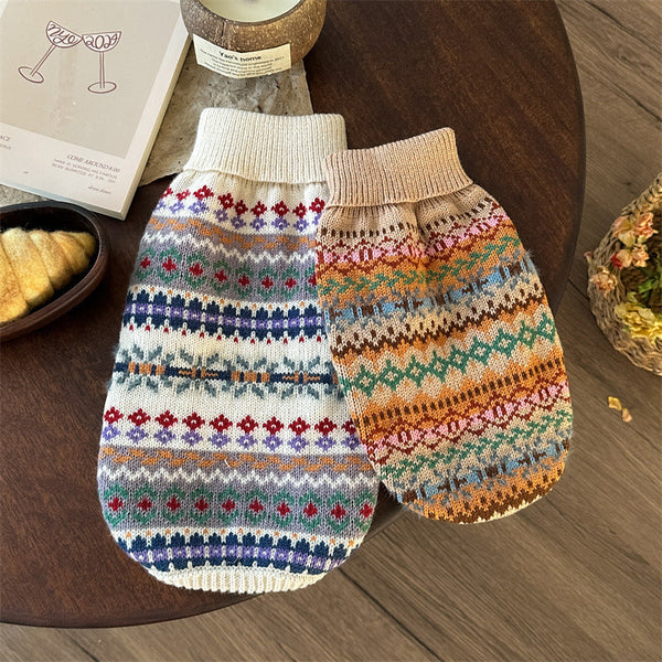 HKM-8730813 Retro Striped Beige Pet Sweater for Autumn and Winter - Unisex Design, Acrylic Material, Sizes XS to XL