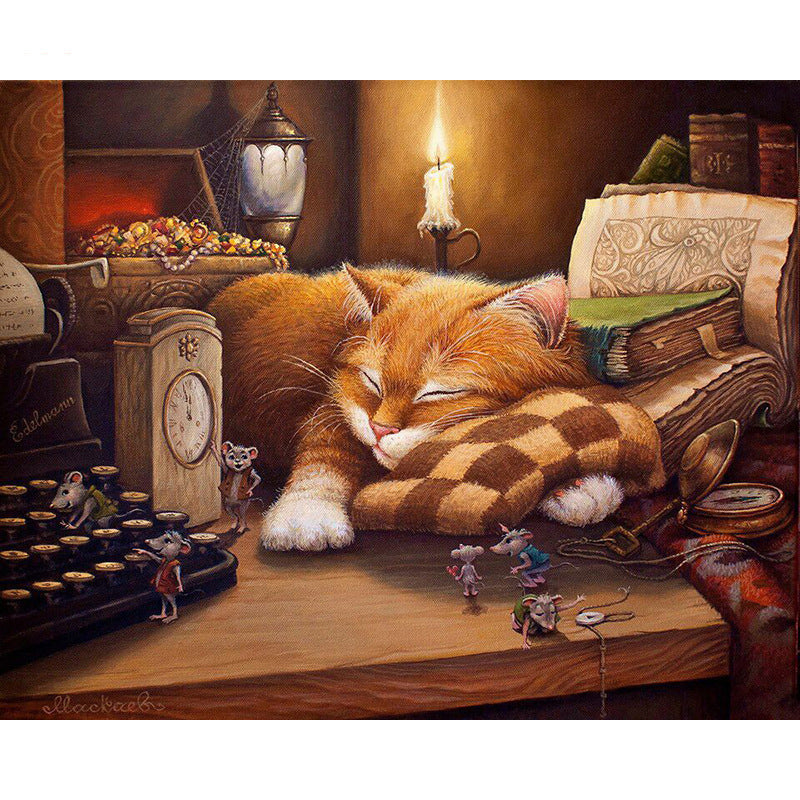 HKM-873107 Sleepy Cat Acrylic Paint By Numbers Kit for Home Wall Art Decor