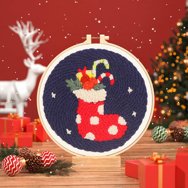 HKM-873171 Beginners' Christmas Poke Embroidery Material Package with Cartoon Patterns and Tools