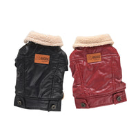 HKM-8733373 Fleece-Lined Two-Legged PU Pet Coat for Dogs and Cats - Autumn and Winter Warmth in Red or Black