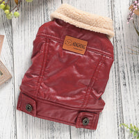 HKM-8733373 Fleece-Lined Two-Legged PU Pet Coat for Dogs and Cats - Autumn and Winter Warmth in Red or Black