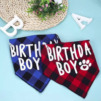 HKM-873491 Dog Birthday Plaid Triangle Scarf for All Seasons, Cotton Saliva Towel, Custom Size Available