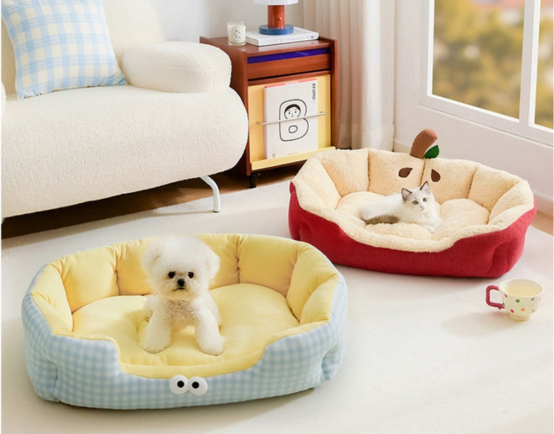 HKM-8736829 Cozy All-Season Teddy Dog Bed & Cat Den with Warm Insulation for Autumn & Winter - Small, Medium, Large Sizes Available