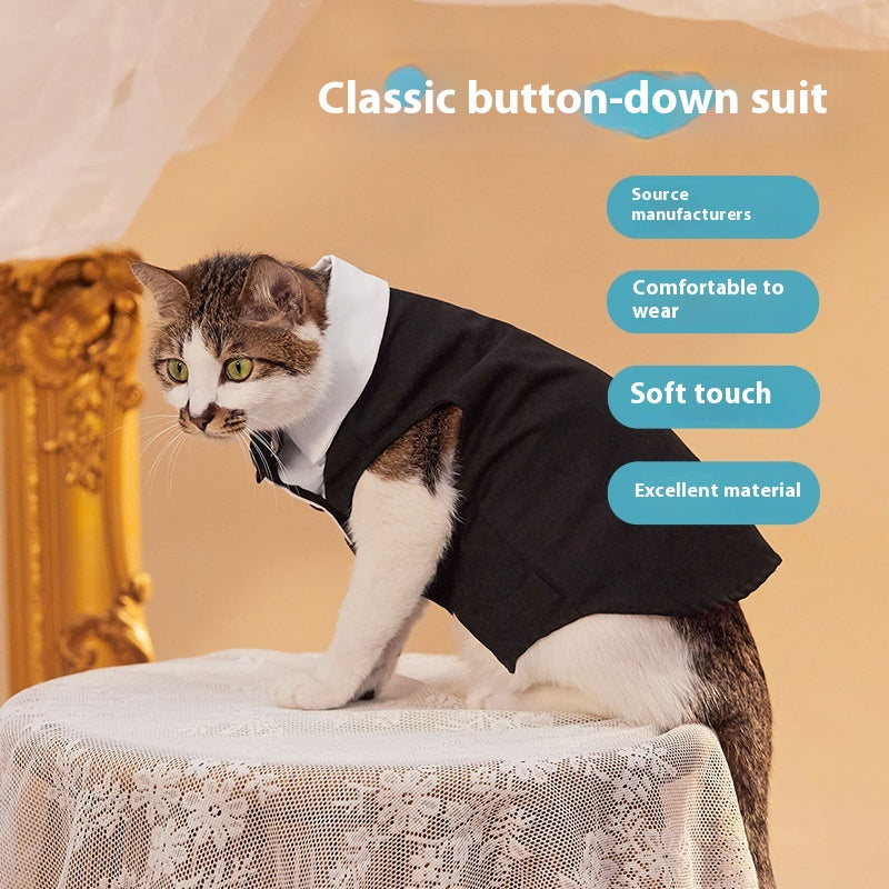 HKM-8738237 Classic Button Jacket for Dogs and Cats in Black and Gray - Casual Polyester Pet Clothing