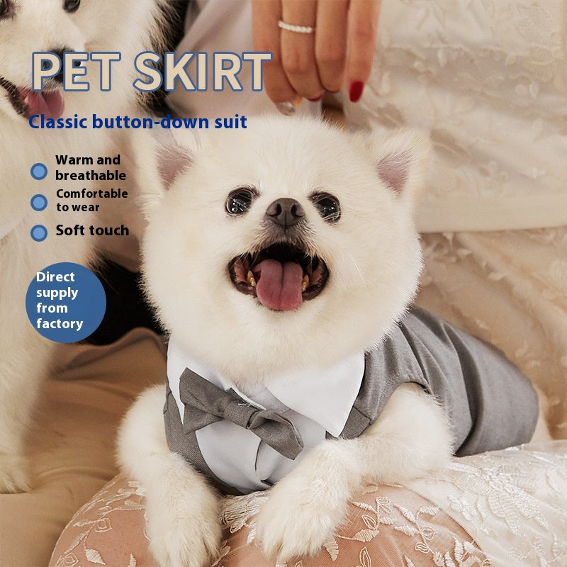 HKM-8738237 Classic Button Jacket for Dogs and Cats in Black and Gray - Casual Polyester Pet Clothing