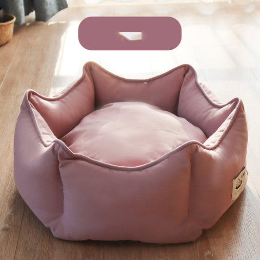 HKM-8738621 Cozy Warm Cat Litter for Winter - Crown Nest in Mint Green, Elegant Pink, Pine Leaf Green, Goose Egg Yolk, Sizes S & M