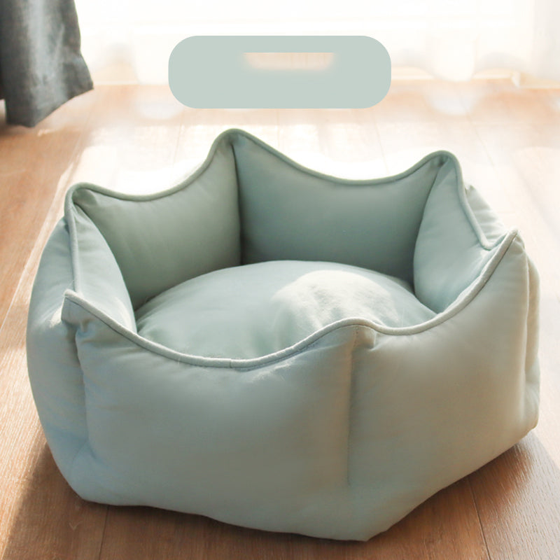 HKM-8738621 Cozy Warm Cat Litter for Winter - Crown Nest in Mint Green, Elegant Pink, Pine Leaf Green, Goose Egg Yolk, Sizes S & M