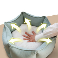 HKM-8738621 Cozy Warm Cat Litter for Winter - Crown Nest in Mint Green, Elegant Pink, Pine Leaf Green, Goose Egg Yolk, Sizes S & M