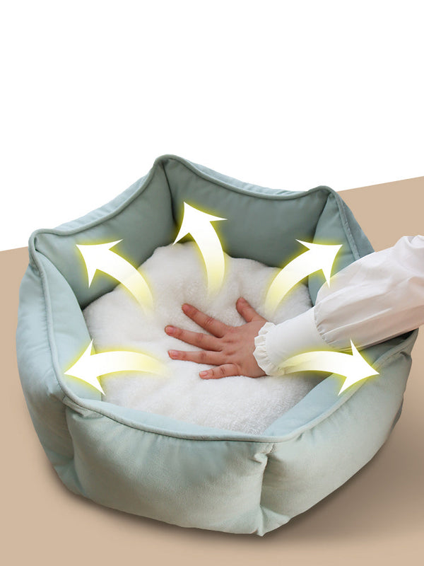 HKM-8738621 Cozy Warm Cat Litter for Winter - Crown Nest in Mint Green, Elegant Pink, Pine Leaf Green, Goose Egg Yolk, Sizes S & M