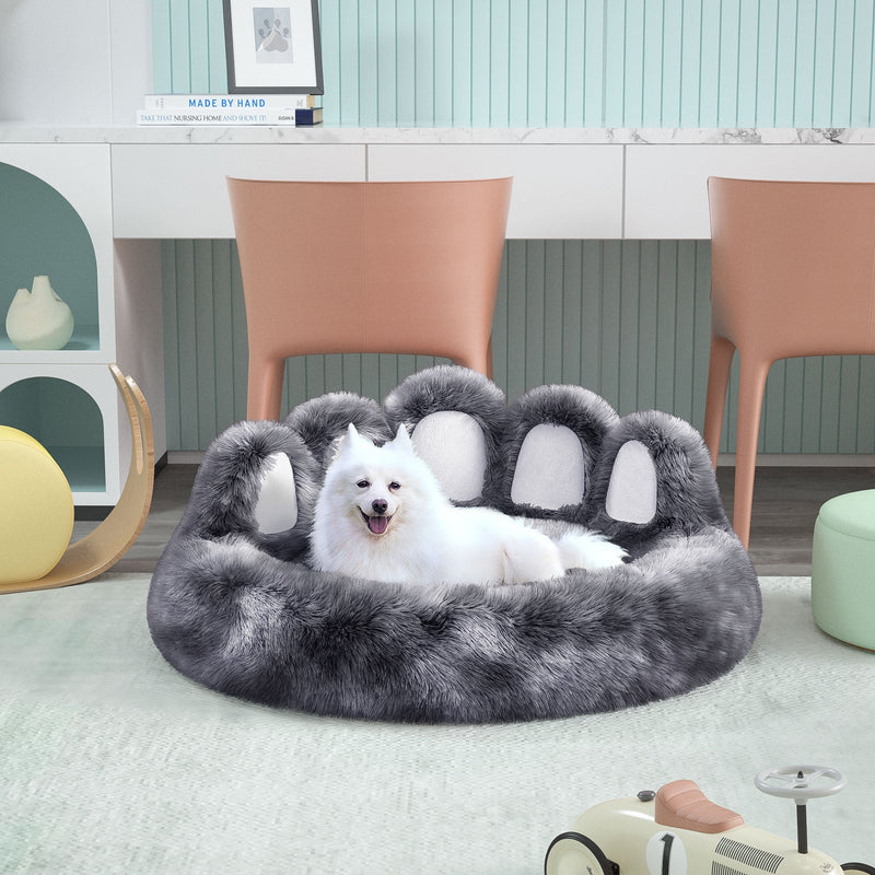 HKM-8740029 Cozy Bear Paw Design Pet Kennel with Removable Washable Fluffy Bed Mat for Cats and Dogs