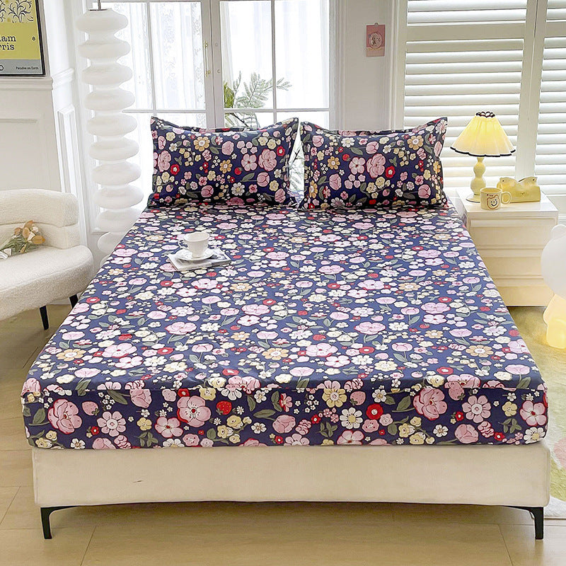 HKM-874131 Brushed Chemical Fiber Fitted Sheet with Printed Pillowcases, Multiple Sizes Available