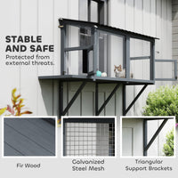 HKM-8742205 Gray Wooden Cat Catio with Jumping Platform for Outdoor Enjoyment and Secure Viewing