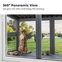 HKM-8742205 Gray Wooden Cat Catio with Jumping Platform for Outdoor Enjoyment and Secure Viewing