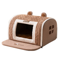 HKM-8742589 Cozy Three-Dimensional Bear Arc Pet Bed for Small Dogs in Lomi Brown and Jass Gray