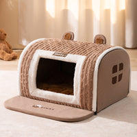 HKM-8742589 Cozy Three-Dimensional Bear Arc Pet Bed for Small Dogs in Lomi Brown and Jass Gray
