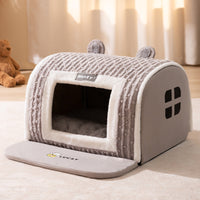 HKM-8742589 Cozy Three-Dimensional Bear Arc Pet Bed for Small Dogs in Lomi Brown and Jass Gray
