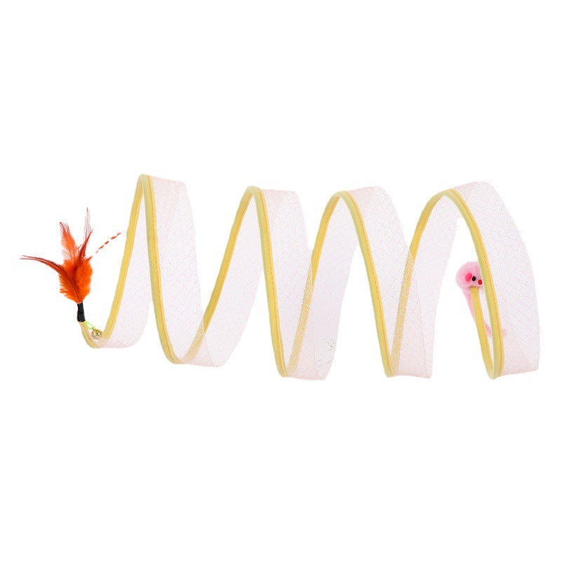 HKM-8743613 S-type Foldable Cat Tunnel Toy with Mouse Feather and Sisal Ball