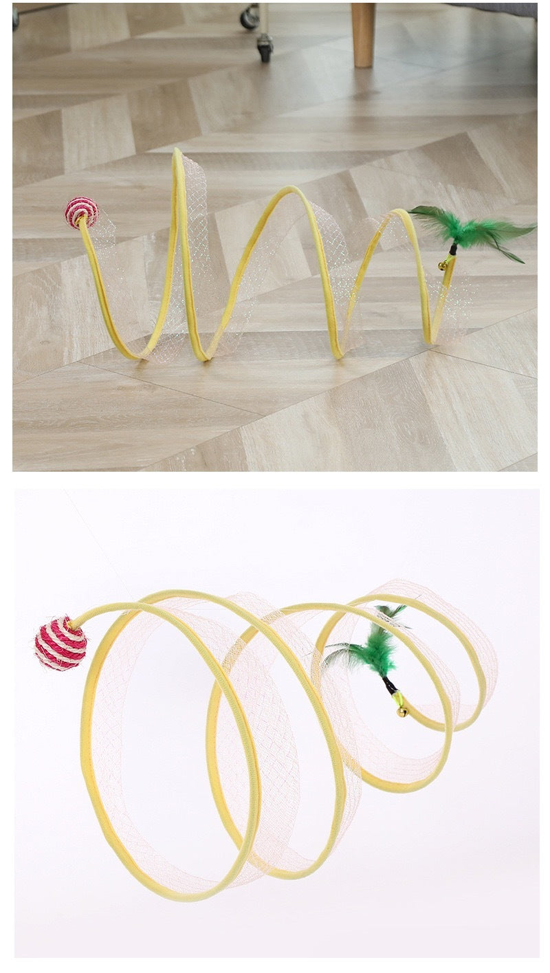 HKM-8743613 S-type Foldable Cat Tunnel Toy with Mouse Feather and Sisal Ball