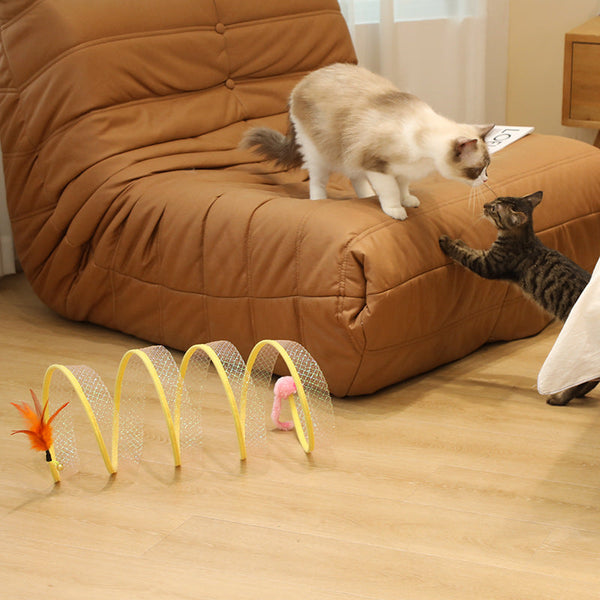 HKM-8743613 S-type Foldable Cat Tunnel Toy with Mouse Feather and Sisal Ball