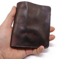 HKM-874387 Top Layer Cowhide Leather Wallet with Multiple Card Slots - Retro Vegetable Tanned Mini Wallet