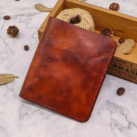 HKM-874387 Top Layer Cowhide Leather Wallet with Multiple Card Slots - Retro Vegetable Tanned Mini Wallet