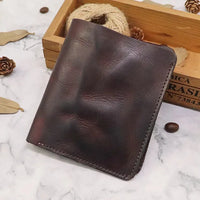HKM-874387 Top Layer Cowhide Leather Wallet with Multiple Card Slots - Retro Vegetable Tanned Mini Wallet