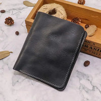 HKM-874387 Top Layer Cowhide Leather Wallet with Multiple Card Slots - Retro Vegetable Tanned Mini Wallet