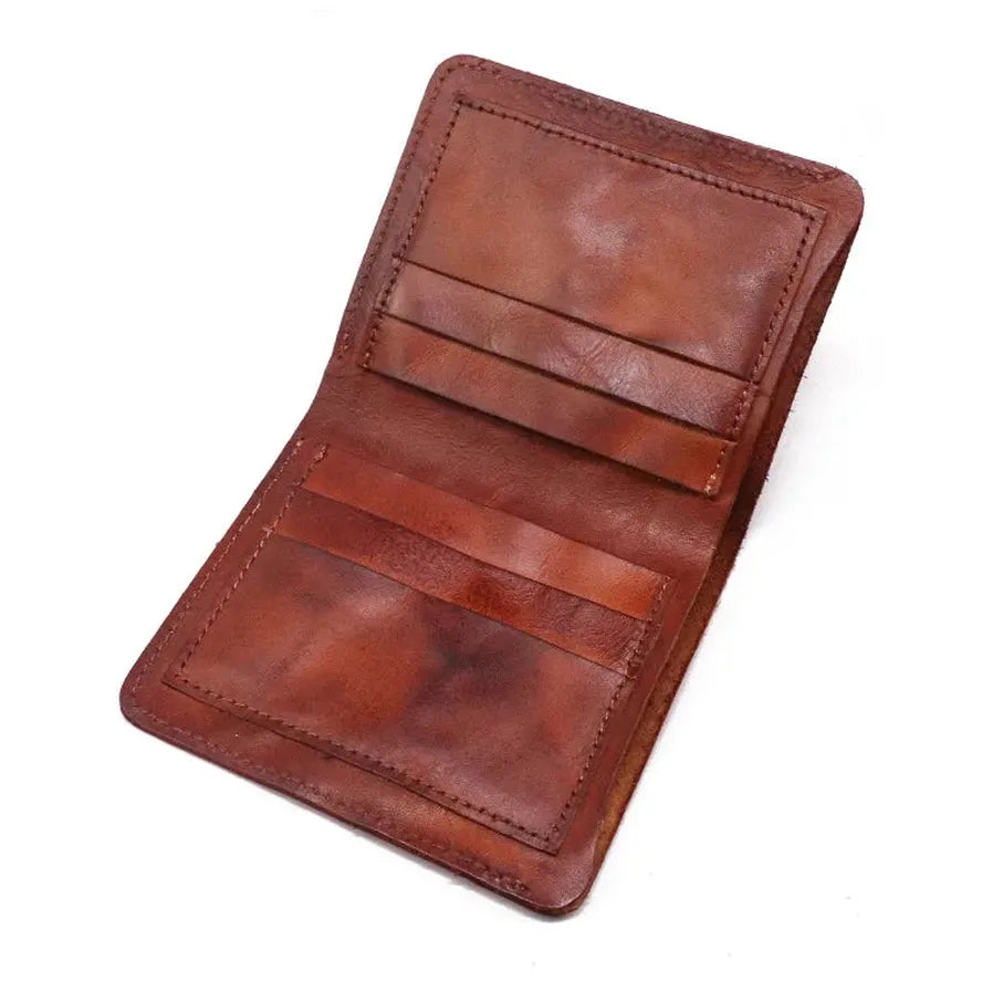HKM-874387 Top Layer Cowhide Leather Wallet with Multiple Card Slots - Retro Vegetable Tanned Mini Wallet
