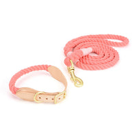 HKM-8744125 Cotton Rope and Leather Dog Leash with Collar - Adjustable Sizes S to XL