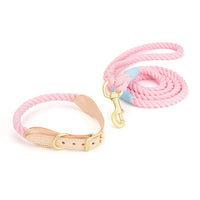 HKM-8744125 Cotton Rope and Leather Dog Leash with Collar - Adjustable Sizes S to XL