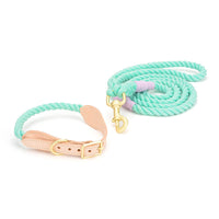 HKM-8744125 Cotton Rope and Leather Dog Leash with Collar - Adjustable Sizes S to XL