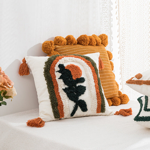 HKM-874451 Velvet Embroidered Sofa Cushion Cover - Floral and Plant Designs, 45x45cm & 30x50cm