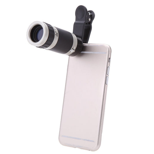 HKM-874707 8X Telescopic Phone Lens with Clip and Cleaning Cloth - 240 yd FOV, Minimum Focus Distance 2.2 yd