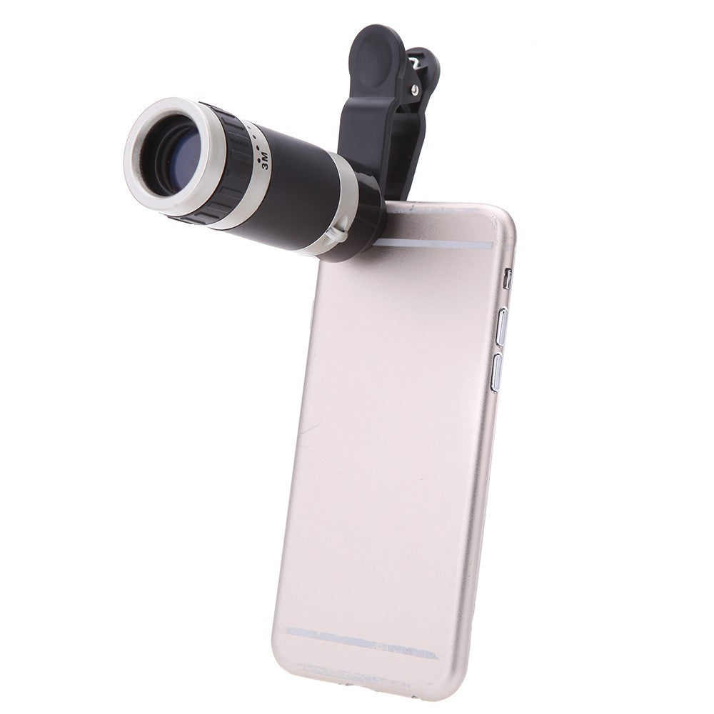 HKM-874707 8X Telescopic Phone Lens with Clip and Cleaning Cloth - 240 yd FOV, Minimum Focus Distance 2.2 yd